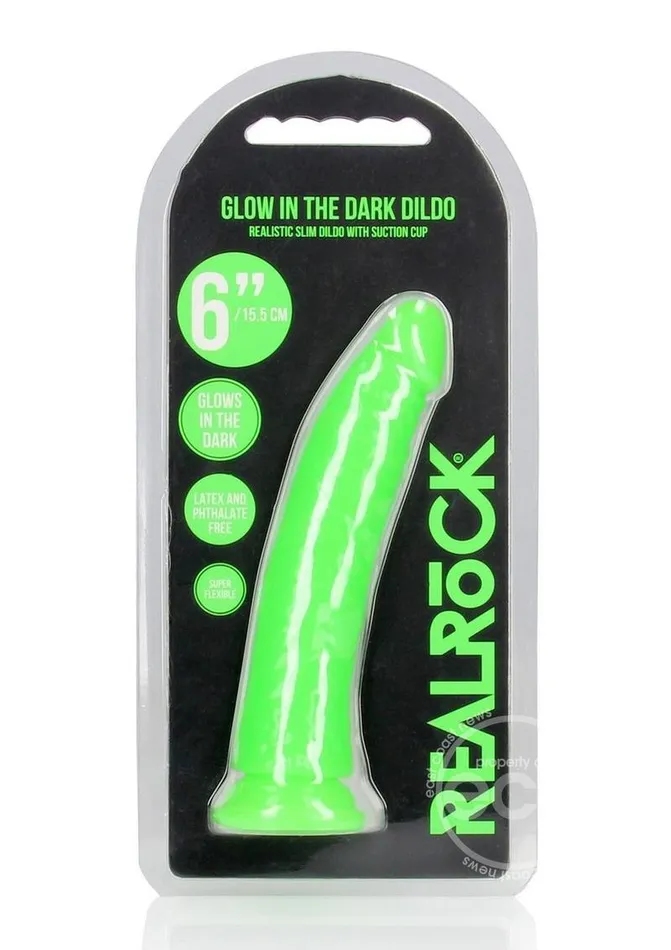 Female Sex Toys Shots America RealRock Slim Glow in the Dark Dildo with Suction Cup 6in