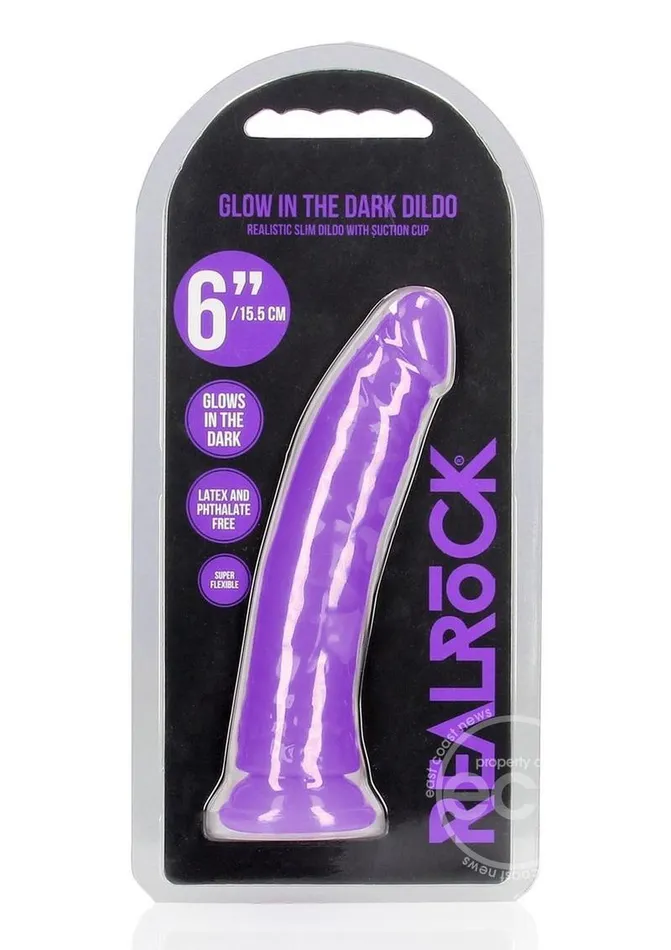 Female Sex Toys Shots America RealRock Slim Glow in the Dark Dildo with Suction Cup 6in